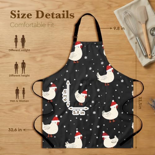 Cute Christmas Aprons for Women with Pocket, Funny Holiday Chicken