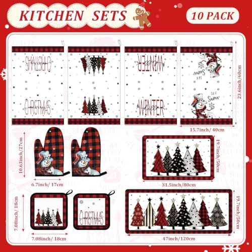 VETOXKA 10 Pcs Christmas Kitchen Decor Set, Snowman Oven Mitts and