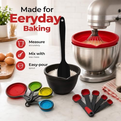15-Piece Collapsible Silicone Mixing Bowl Set with Lids & Spatula