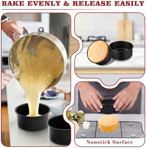 E-far 5 Inch Cake Pan, 3PCS Nonstick Stainless Steel Small Baking Cake