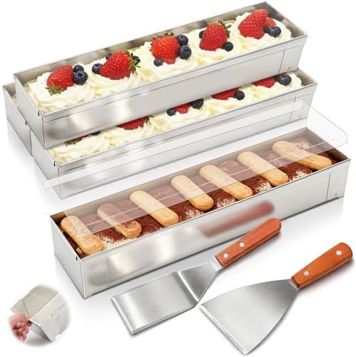 Blushtier 4 Pcs Nonstick Rectangle Tiramisu Cake Pan with Acrylic Lid