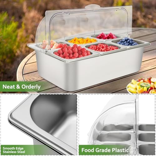 Countertop Ice Food Serving Display Tray, 6-Pan Cold Condiment Station