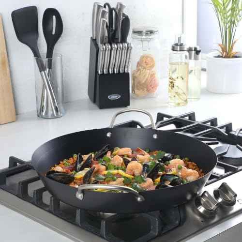 16 Inch Carbon Steel Nonstick Paella Pan, Wide Flat Base Skillet With