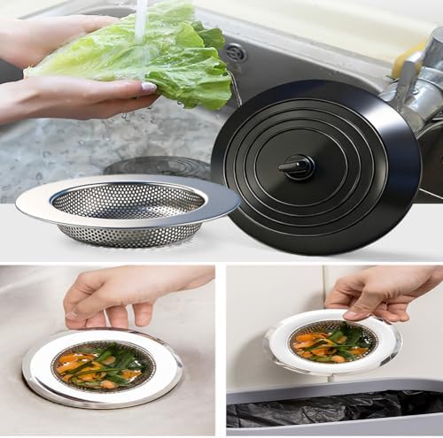 Seatery 4PCS Kitchen Sink Strainer Stopper Kit, Silicone, 4.5 Inch