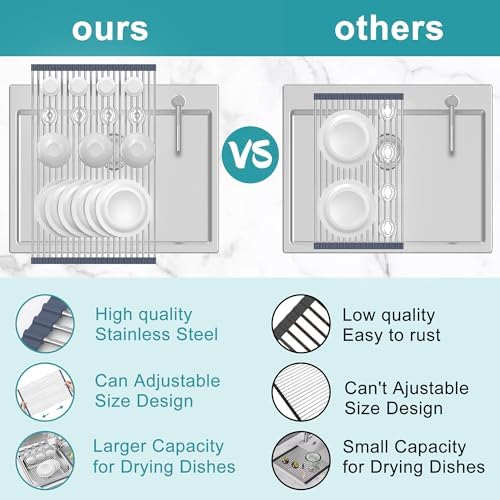 BBXTYLY Extra Large Expandable Roll Up Dish Drying Rack,Over The Sink