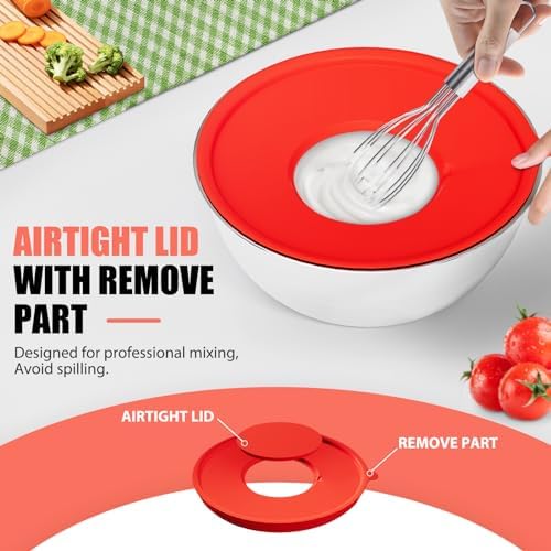 Stainless Steel Mixing Bowls Set with Lids & 3 Grater Attachments