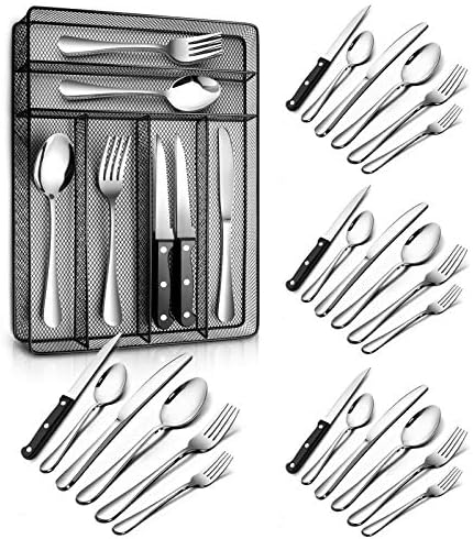 Teivio 24 Piece Silverware Set, Flatware Utensils Set Mirror Polished