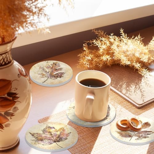 4Pcs Fall Thanksgiving Ceramic Coasters Vintage Pumpkin Maple Leaf