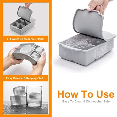 Nax Caki Large Ice Cube Tray with Lid, Stackable Big Silicone Square