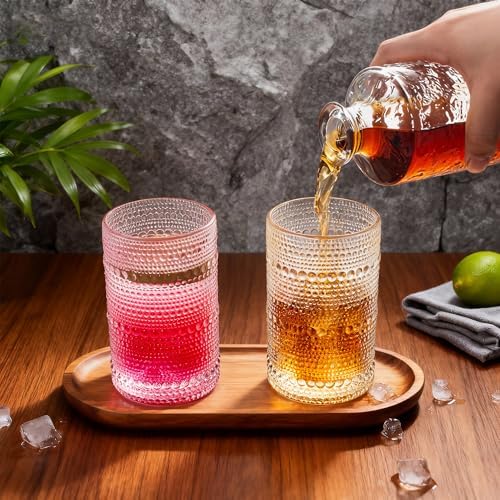 Bandesun Vintage Hobnail Drinking Glasses Set of 12, 13oz Colorful