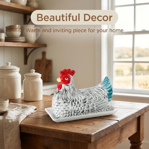 Ceramic Chicken Butter Dish with Lid for Kitchen Counter hen butter