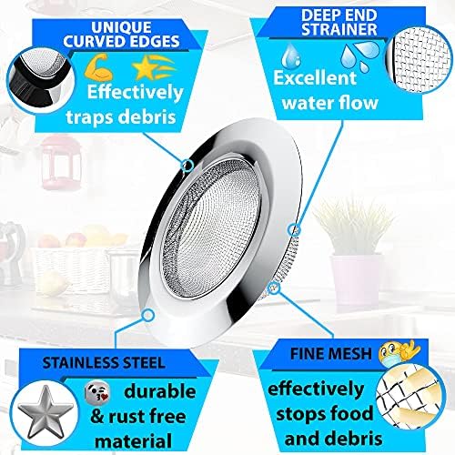 Kitchen Sink Strainer - Stainless Steel, Large Wide Rim 4.5", Anti