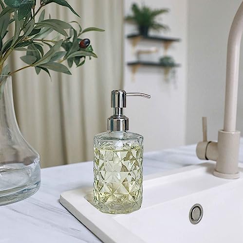 JASAI 2Pack Diamond Embossed Glass Soap Dispensers, 12 OZ