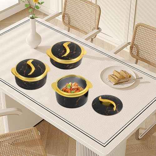 3-Piece Thermal Dish Set with Lids, Insulated Serving Bowls for Hot & Cold Food, 0.66/0.53/0.4 Gal Hot Food Container Set for Buffets, Parties, Home Kitchen Use (Black)