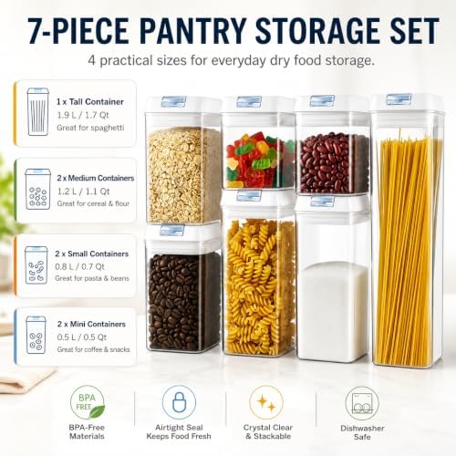 Clear Airtight Food Storage Containers, 7-Piece Set
