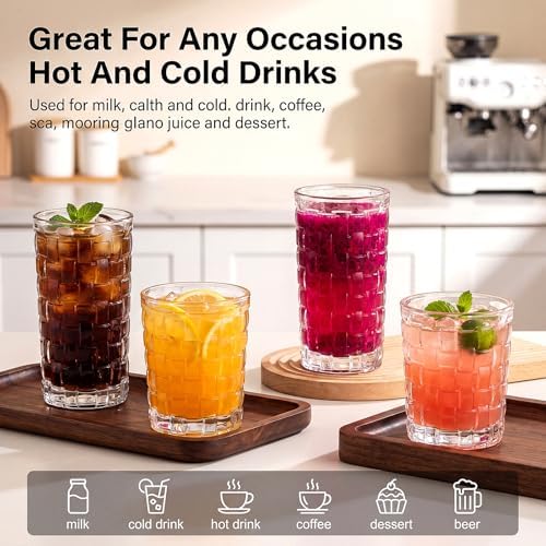 QAPPDA Embossed Drinking Glasses 12 Pack, 11oz & 8oz Old Fashioned