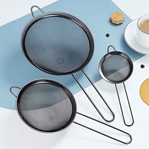 Kyraton Black Fine Mesh Strainer 3 Pieces Set, Flour Sifter For