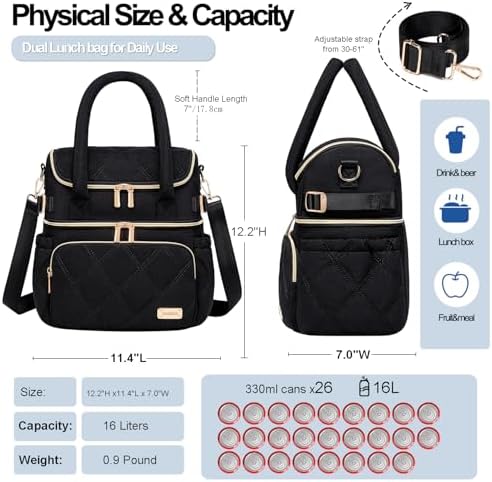 Weitars Lunch Bag for Women Men,Double Deck Lunch Box for Women,Lunch