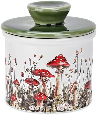 Fungi Fun Mushroom Butter Crock - Airtight Ceramic Butter Container