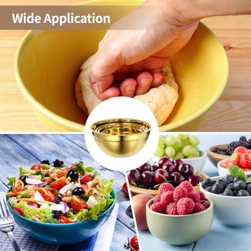 5 PCS Golden Mixing Bowls, Stainless Steel Salad Bowls with Airtight