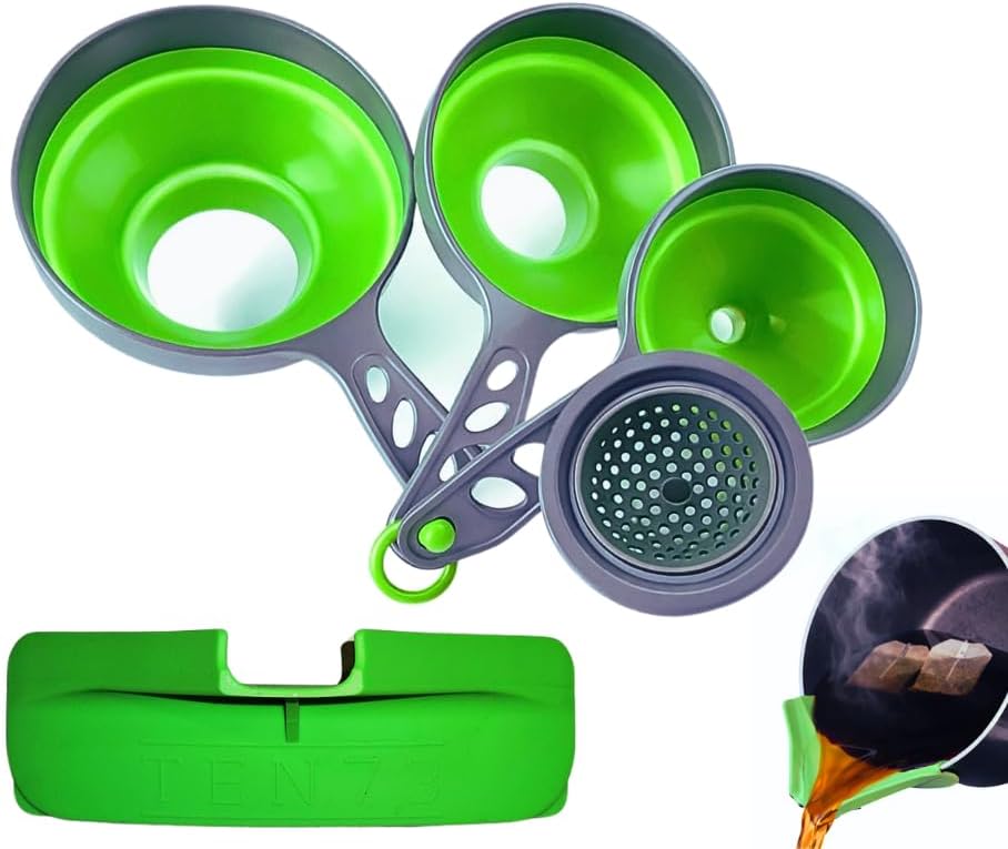 Collapsible Funnel Set of 3 | Silicone Pot Edge Soup Pour Spout | Food