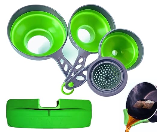Collapsible Funnel Set of 3 | Silicone Pot Edge Soup Pour Spout | Food Grade by TEN73