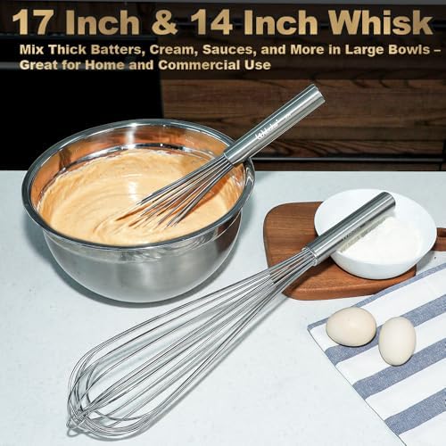 Webake 17 Inch & 14 Inch Commercial Whisk Set of 2, 304 Stainless