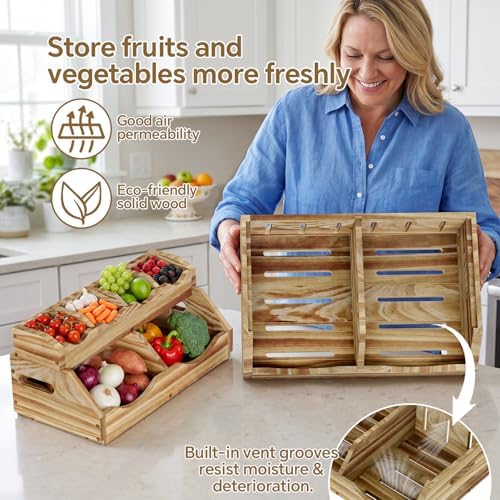 3-Tier Solid Wood Potato and Onion Storage Bin for Kitchen Counter