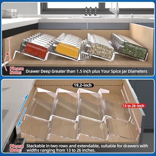 MIUKAA Clear Spice Drawer Organizer, 4 Tier - 2 Set Acrylic Seasoning