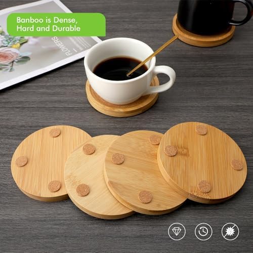 Bamboo Cork Coasters for Drinks Absorbent with Holder Set of 6, Bamboo