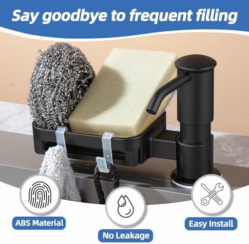 Soap Dispenser for Kitchen Sink with Sponge Holder, Black