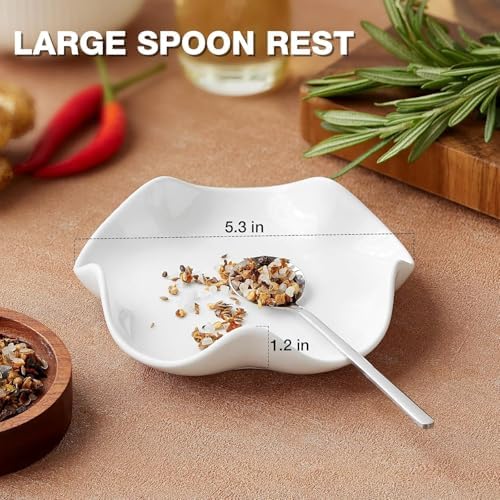 Qipecedm Ceramic Spoon Rest, 5.3in Black & White Pattern, Heat