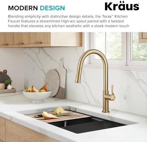 KRAUS Spot Free Brushed Brass Pull Down Kitchen Faucet KPF-2840SFBB