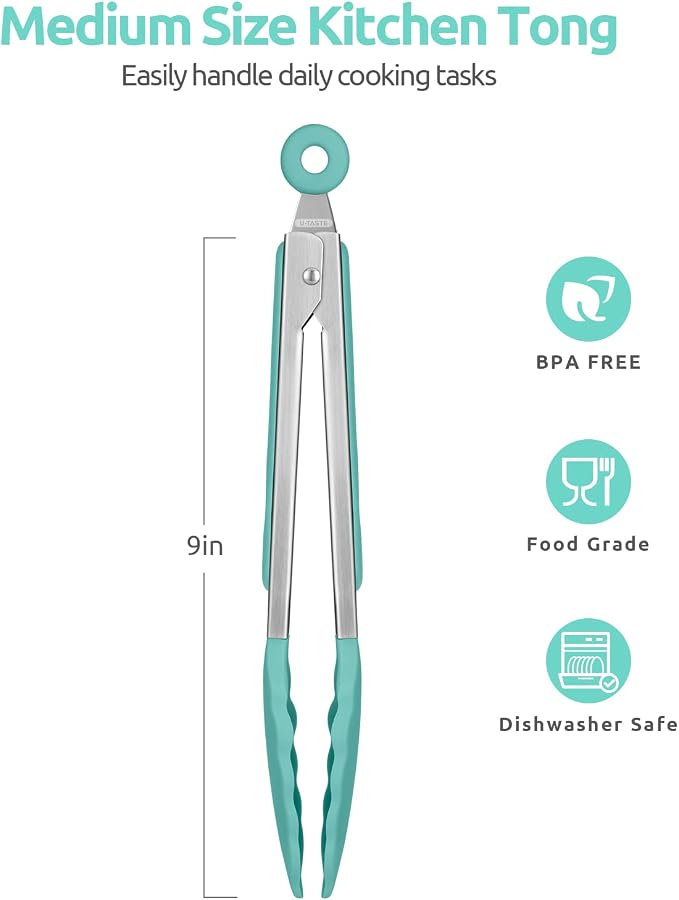 600ºF Heat Resistant Kitchen Tongs: U-Taste 9 inch Silicone Cooking Tong - Image 2