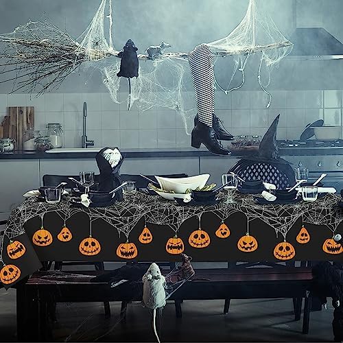 Bnejvif Halloween Tablecloth 60×84 Inch Rectangular,Spiderweb Pumpkin