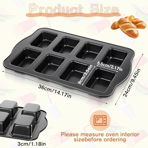 3 Pack Carbon Steel Mini Loaf Pans, 8-Cavity Non-Stick Square Small