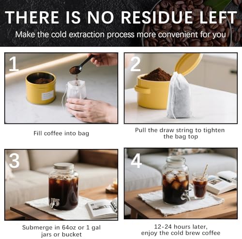 100 Pcs Cold Brew Bags 6x8 inch, No Mess Disposable Cold Brew Coffee