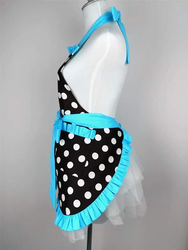 Hyzrz Cute Apron Retro Black Polka Dot Retro Ruffle Side Vintage Cooking Aprons - Image 5