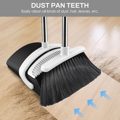 Broom and Dustpan Set, 51-in Adjustable Handle, Black&White