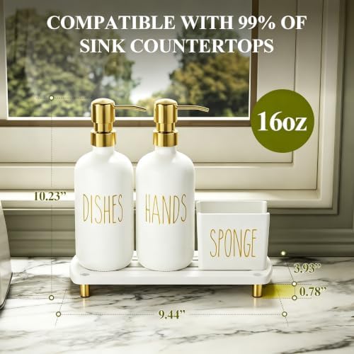 Cisily Kitchen Soap Dispenser Set with Ceramic Sponge Holder