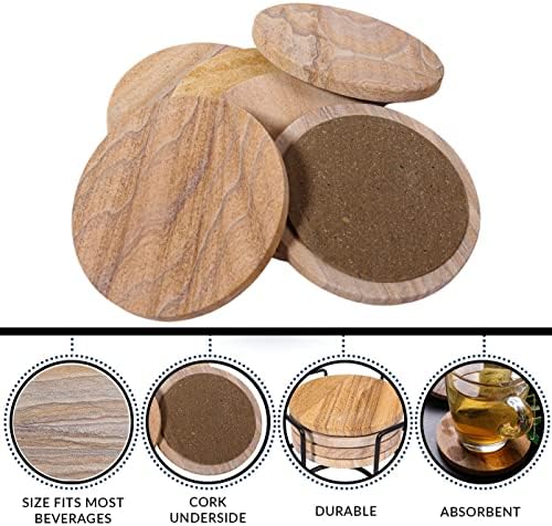 Sandstone Water Absorbent Hand Crafted Round Coasters for Drinks