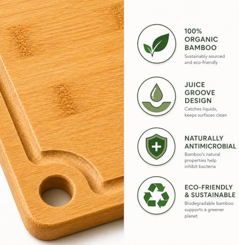 3 Pack Bamboo Cutting Boards for Kitchen - Non-Toxic Wooden Chopping