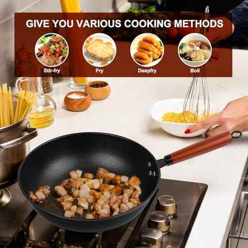 Wok, 13" Carbon Steel Woks & Stir-Fry Pans Nonstick with Glass Lid