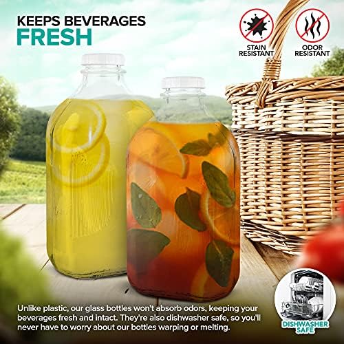 Stock Your Home Half Gallon Glass Milk Bottle with Lid (4 Pack) 64 Oz