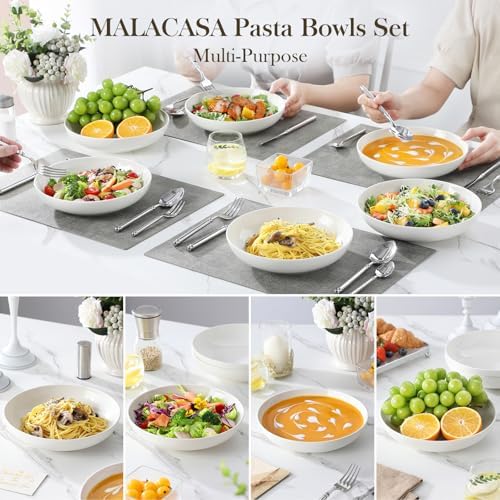 MALACASA 8.85" Large Pasta Bowls, 42 OZ Wide Shallow Salad Bowls
