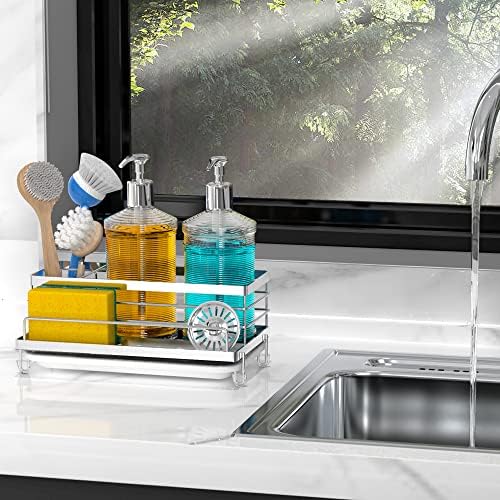Cisily Stainless Steel Sponge Holder for Kitchen Sink, with Drip Tray