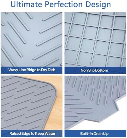 Silicone Dish Drying Mat – 23"x17" Large Sloped Sink Draining Tray