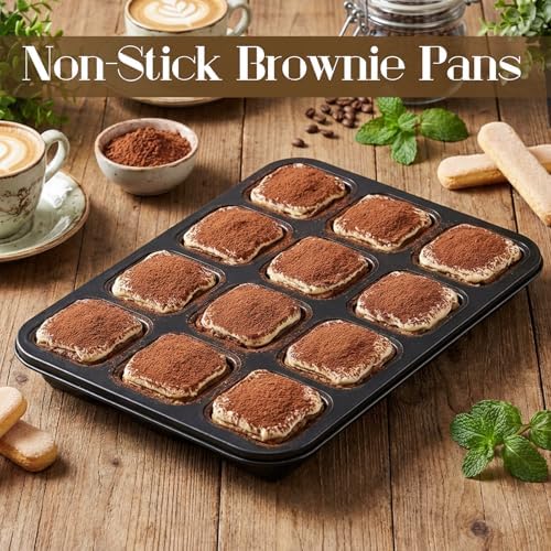 4 Pack Brownie Pan, 12 Cavity All Edges Square Cupcake Brownie Pans