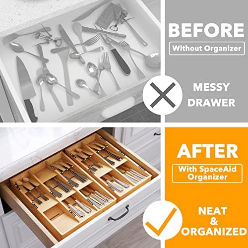 SpaceAid Bamboo Silverware Drawer Organizer with Labels, Kitchen