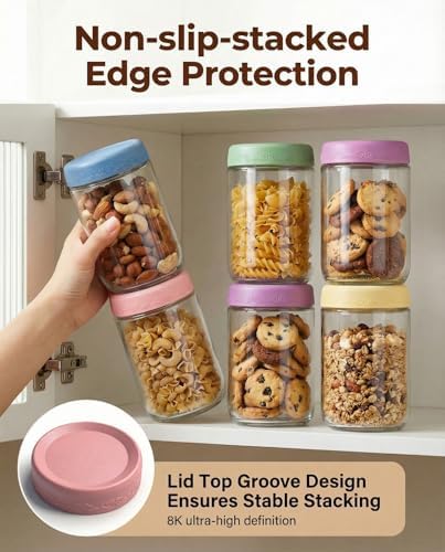 18 OZ 8Pack Glass Overnight Oats Jars with Lids
